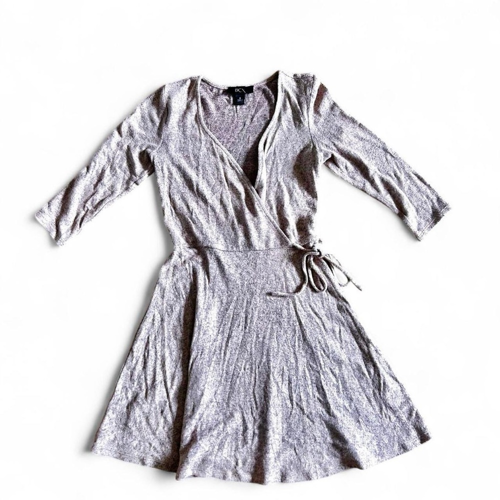 New!! BCX rose wrap fleece mini dress w tie waist and 3/4 sleeves Sz S